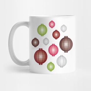 Lanterns | Mid Autumn Festival | Maroon Pink Green | White Mug